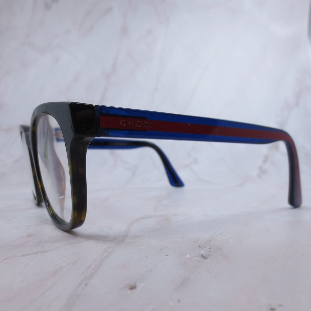 Gucci GG0015O 007 Tortoise Blue Red Web Stripe Eyeglasses Frames 53-20-145 Italy - Picture 4 of 8